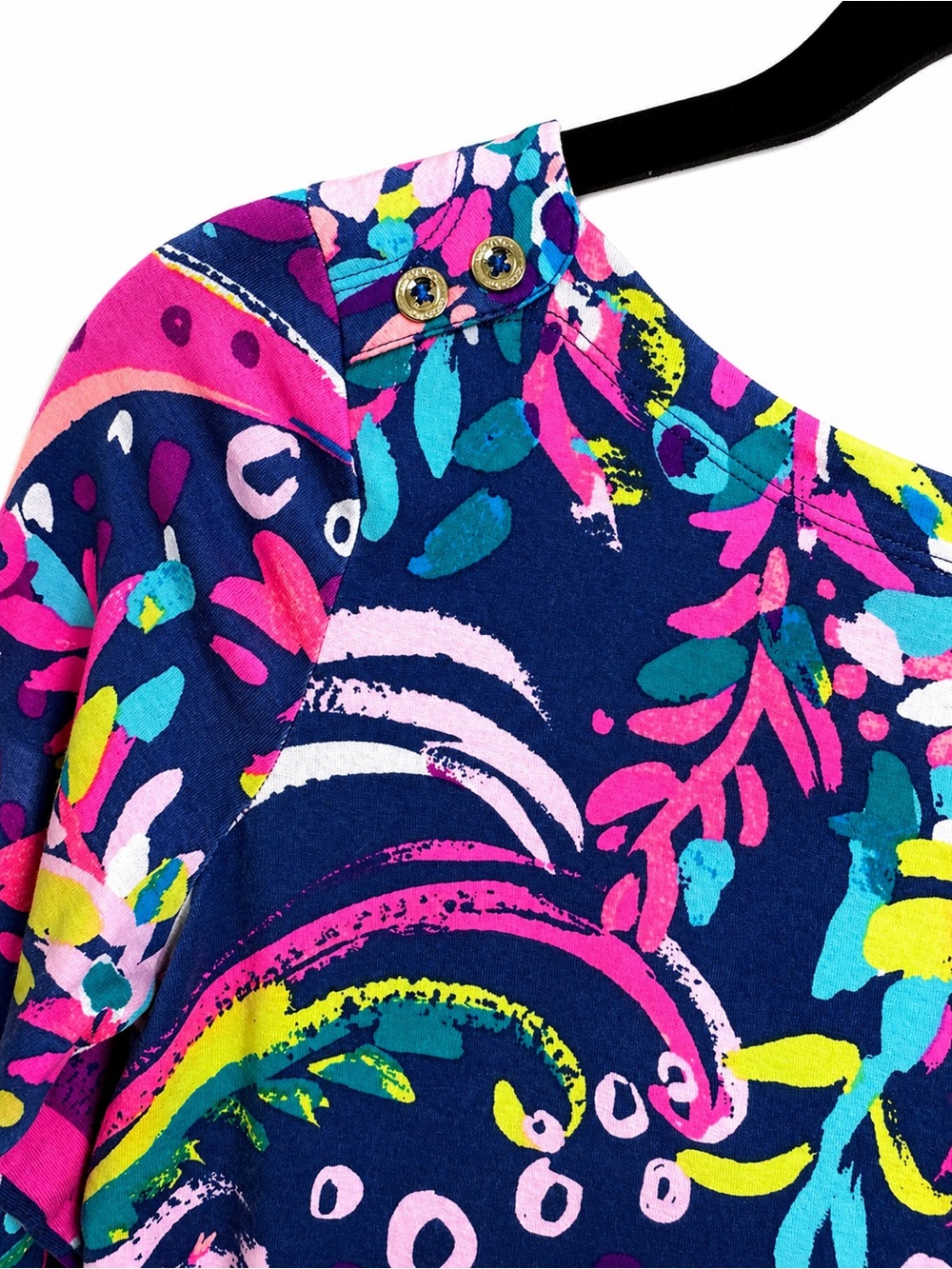 Lilly Pulitzer Girls XL 12-14 Navy Floral 3/4 Sleeve Stretch Dress pink teal - Picture 3 of 6